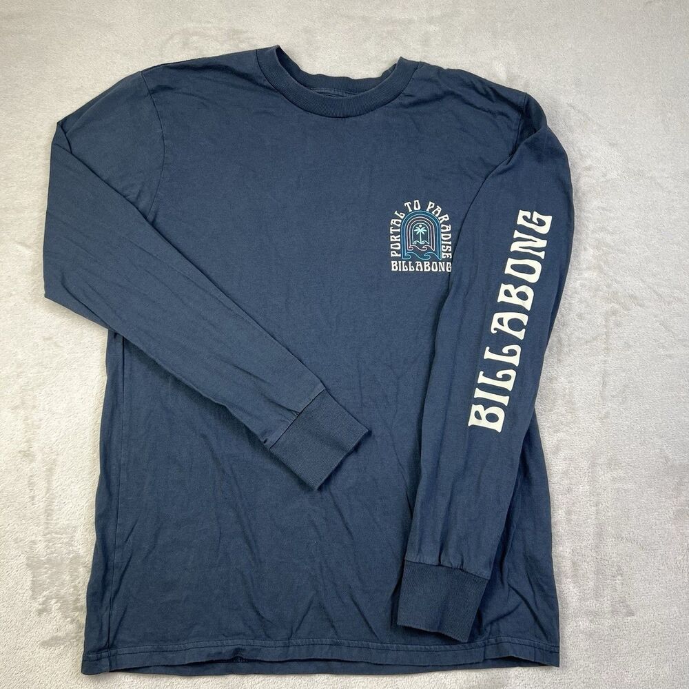 Billabong Portal to Paradise Long Sleeve Shirt Navy Blue Surf Graphic Tee Men’s